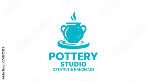 Vector logo for pottery studio with clay pot and flame