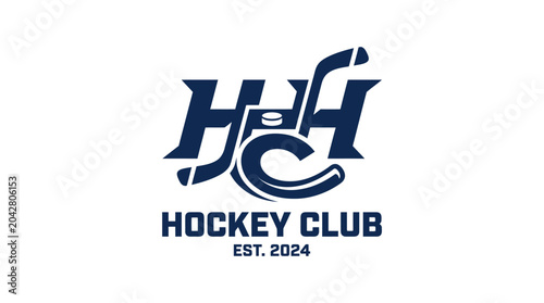 Photography Hockey club logo with stylized initials and puck, vector graphic design