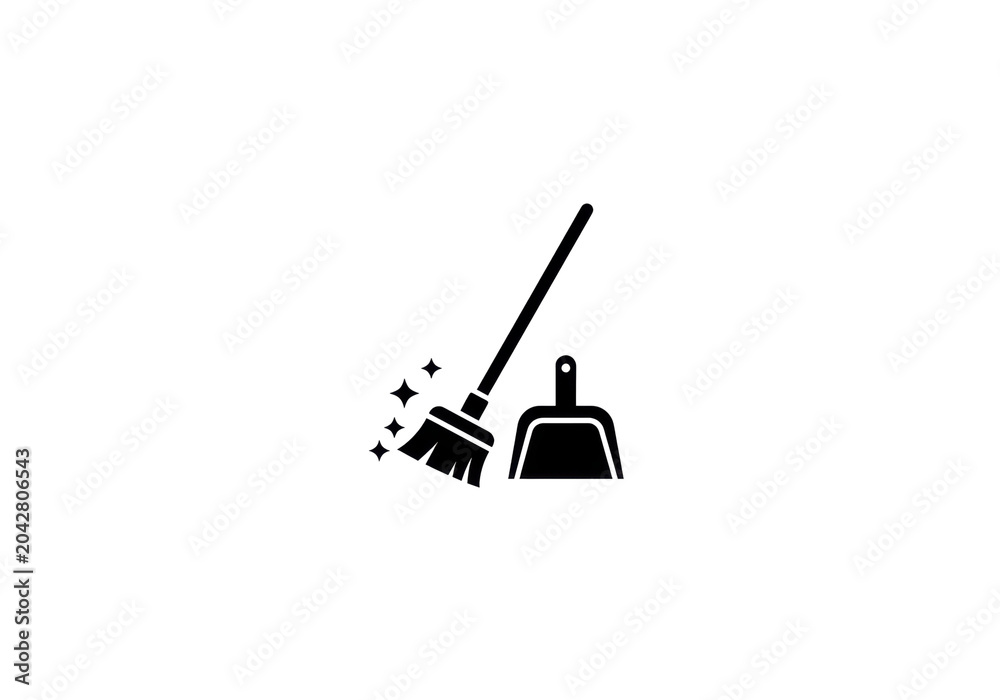 Fototapeta premium Cleaning tools with a broom and dustpan set against a simple background