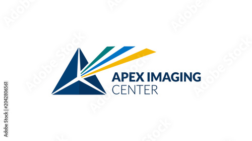 Modern abstract geometric logo with upward streaks and text 