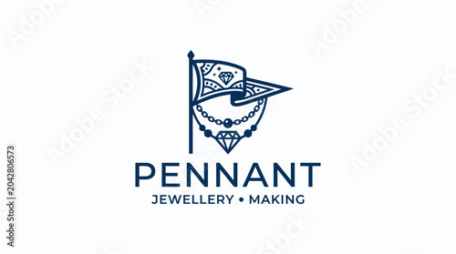Elegant pennant logo with diamond and bead chain for jewelry making business