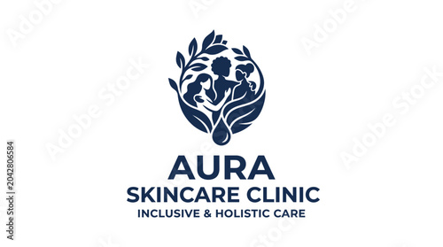 Inclusive skincare clinic logo with women embraced by nature.