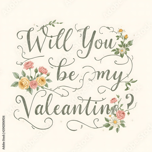 Elegant Valentine Quote with Watercolor Roses Floral Frame and Decorative Calligraphy