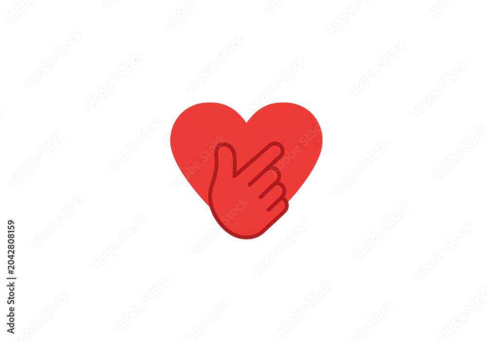 Obraz premium A red heart symbol with a hand gesture, conveying love and affection, on a plain background