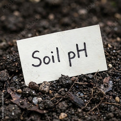 Soil pH Test Label Placed On Dark Garden Soil
