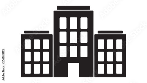 Collection of three office buildings flat icon representing real estate corporate company vector