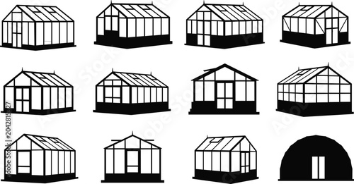 Принти на полотні Collection of greenhouse silhouettes and glasshouse structures isolated on light