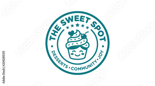 Cute cupcake character logo with heart and cherry, cartoon style, graphic element