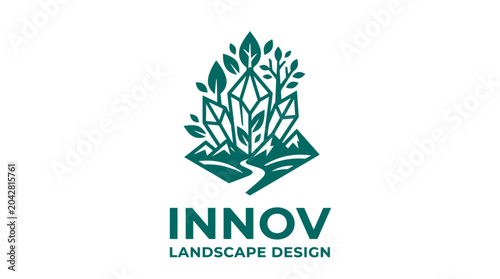 Vector illustration of crystal growth with natural elements, logo concept