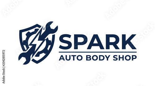 Spark Auto Body Shop logo with wrench and shield graphic