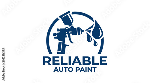 Vector logo for auto paint service featuring a spray gun and dripping paint