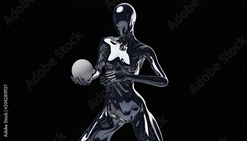 Futuristic Cyborg Holding Glowing Data Spheres in Dark Sci-Fi Setting