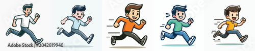 Fotografie Collection of cartoon running men icons in various outfits and poses, representi