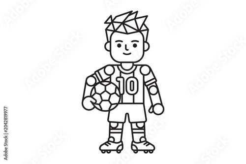 Geometric soccer player character outline vector art with football, geometric