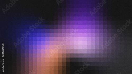 Schilderij op canvas Textured grain abstract backdrop with block grid layout, smooth purple-blue-to-warm brown color gradient on dark black base