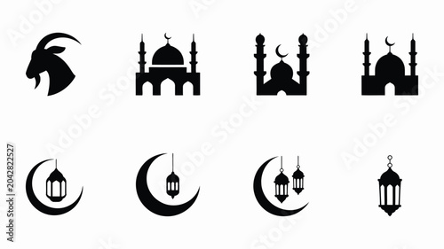 Foto Islamic eid al adha symbols set for muslim celebration design, hajj and ramadan