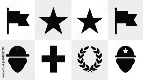 Fotografie Graphic set featuring military themed vector icons representing national pride and tribute