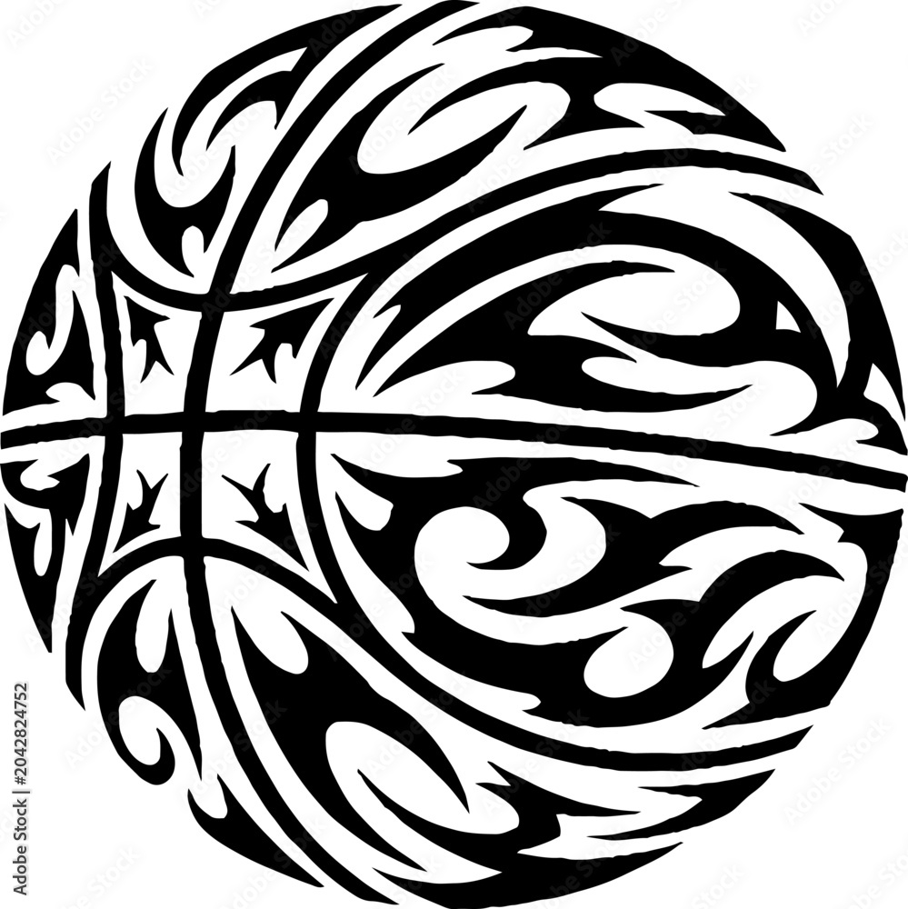 Fototapeta premium Basketball Graphic in Tribal Tattoo Design Style
