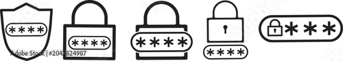 Password Security and Authentication Vector Icon Set Editable Stroke Transparent Background