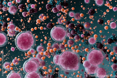 Abstract pink and orange circular spheres floating on a dark teal background for festive event invitations, holiday graphic design and creative advertising assets