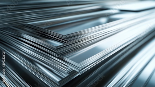 Stack of shiny metal sheets