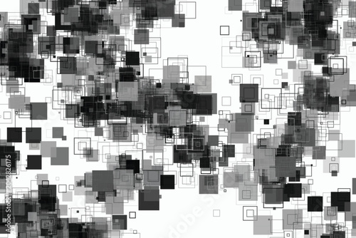 Quadro su tela Overlapping grayscale squares and rectangles on white background, abstract geome