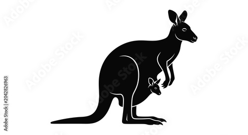 Fotografija Kangaroo with joey black silhouette high quality professional
