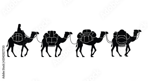 Cuadro en lienzo Camel caravan silhouette against a white background