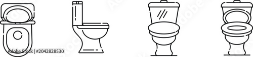 Foto Hand Drawn Toilet Icons Set Vector Illustration, Bathroom Fixture and Sanitary E