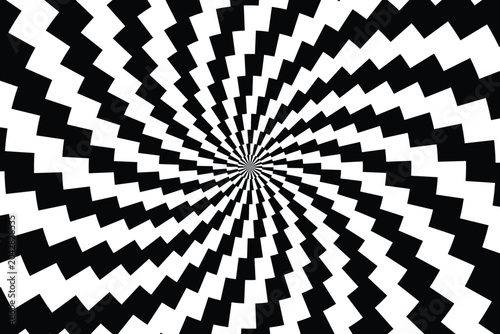 Tableau sur toile Black-and-white radial zigzag pattern spiral illusion with central convergence r