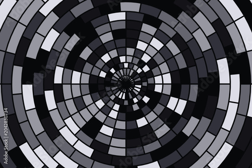 Tableau sur toile Concentric circles of geometric black, white, and gray checkerboard pattern geom