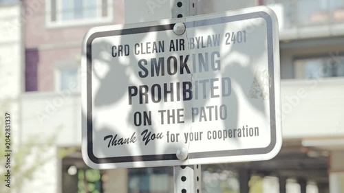 Victoria, British Columbia, Canada – June 1, 2026: CRD clean air smoking bylaw sign