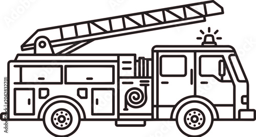 Fotografie Fire engine truck depicted in a simple line art style represents emergency response vehicles