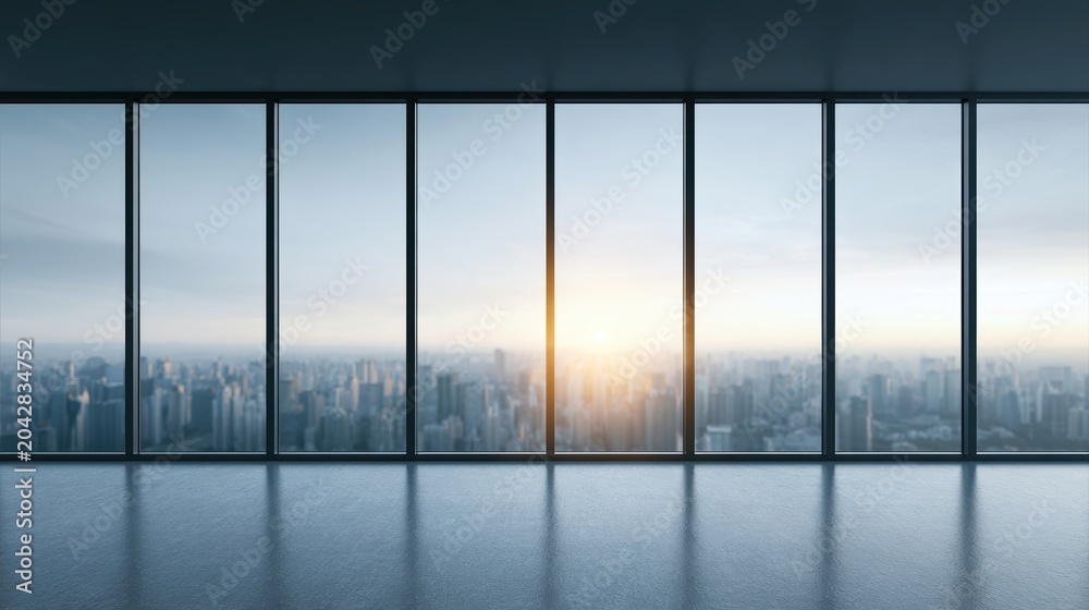 Fototapeta premium city skyline office view, modern business district, sunrise light