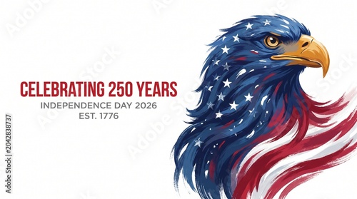 Celebrating 250 Years Independence Day 2026 Est 1776 Patriotic Bald Eagle American Flag Brushstroke Transparent