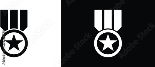 Photos Black and white star medal icons on contrasting backgrounds for awards and recog