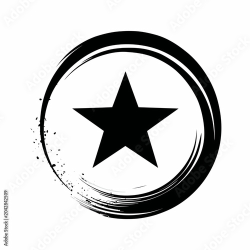 Black Star Inside a Textured Circle Symbol.