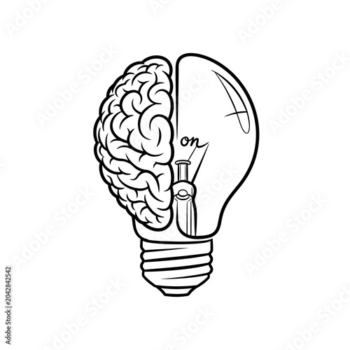 Brain Light Bulb Idea Concept Symbol.