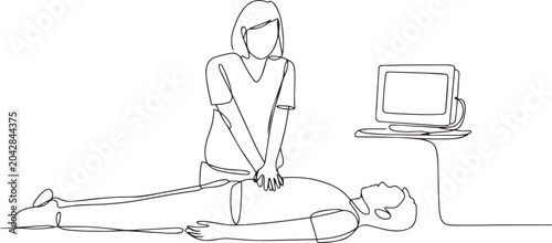 Cuadro en lienzo Nurse performing cpr on a patient in a medical setting with a monitor