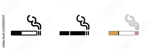 Fotografía Cigarette Icon with Smoking Smoke Symbol, Tobacco Product Illustration for Healt