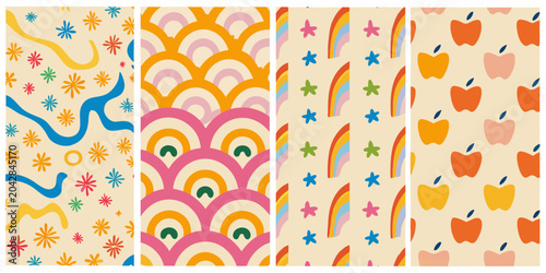 Quadro em tela four distinct colorful patterns on beige background