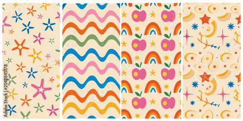 Valokuva four distinct colorful patterns on beige background