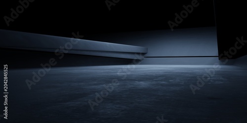 Minimal futuristic 3D showroom dark, geometric architecture, concrete floor. Modern sci-fi background for product display, automotive, advertising, technology, game presentation, luxury, showcase