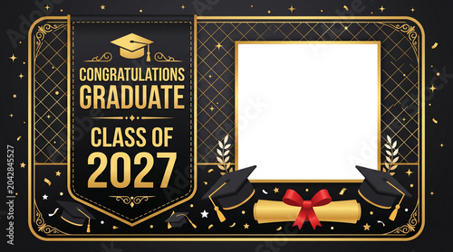 Class of 2027 graduate complete degree frame template png design 