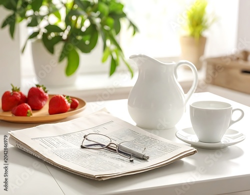 A serene still life with breakfast items on a table