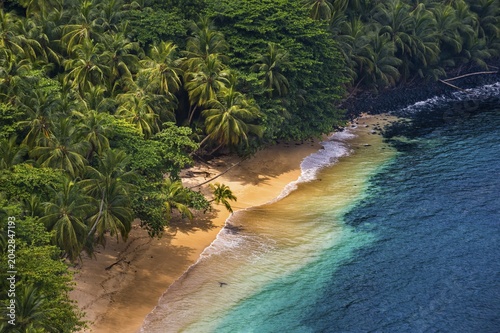 Overlook over banana beach, Unesco biosphere reserve, Principe, Sao Tome and Principe, Atlantic Ocean