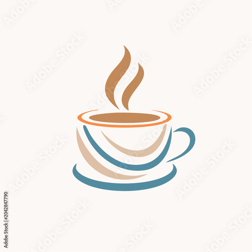Stylized graphic illustration of a steaming hot coffee cup, perfect for a cozy morning ritual or a comforting break, designed with a modern and artistic flair that evokes warmth and relaxation