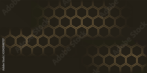 Foto Hexagon technology black dan berwarna emas honeycomb abstract background