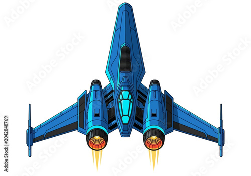 Konstfotografi Futuristic Blue Spaceship Starfighter Vector Illustration Isolated on White - Sl