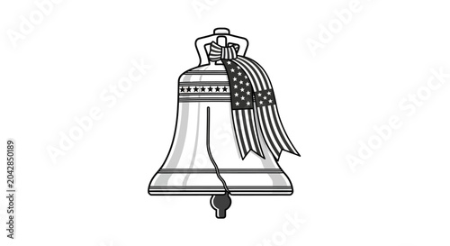 Cuadro en lienzo Liberty Bell with American Flag Ribbon, Independence Day Symbol